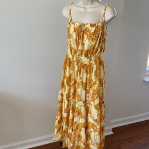 Banana Republic Mustard and Yellow Tropical Leaf Maxi Dress